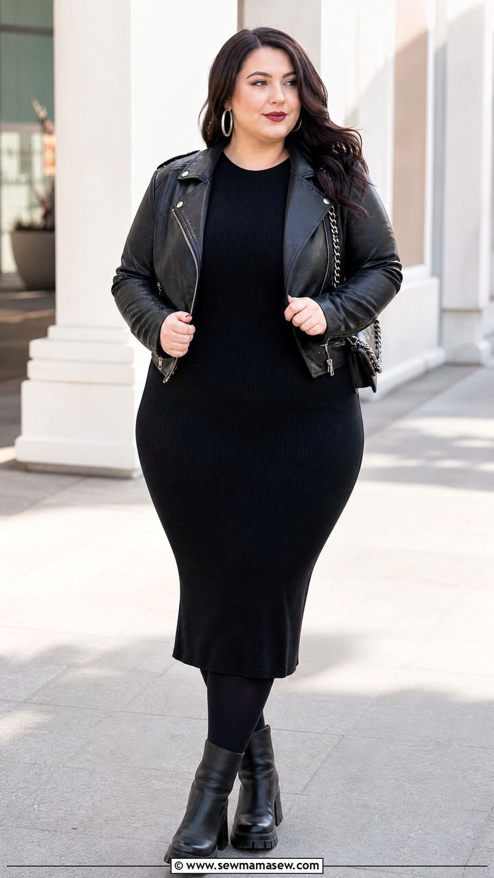 Plus Size Moto Jacket Dress Outfit - 20 plus size edgy outfit ideas