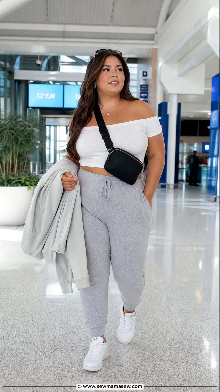 Plus Size Off Shoulder Crop Top With Joggers - 20 plus size off shoulder crop top outfit ideas