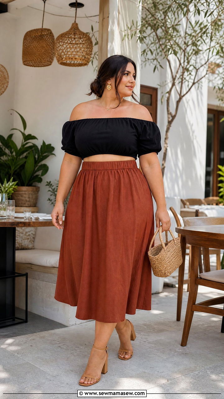 Plus Size Off Shoulder Crop Top With Midi Skirt - 20 plus size off shoulder crop top outfit ideas