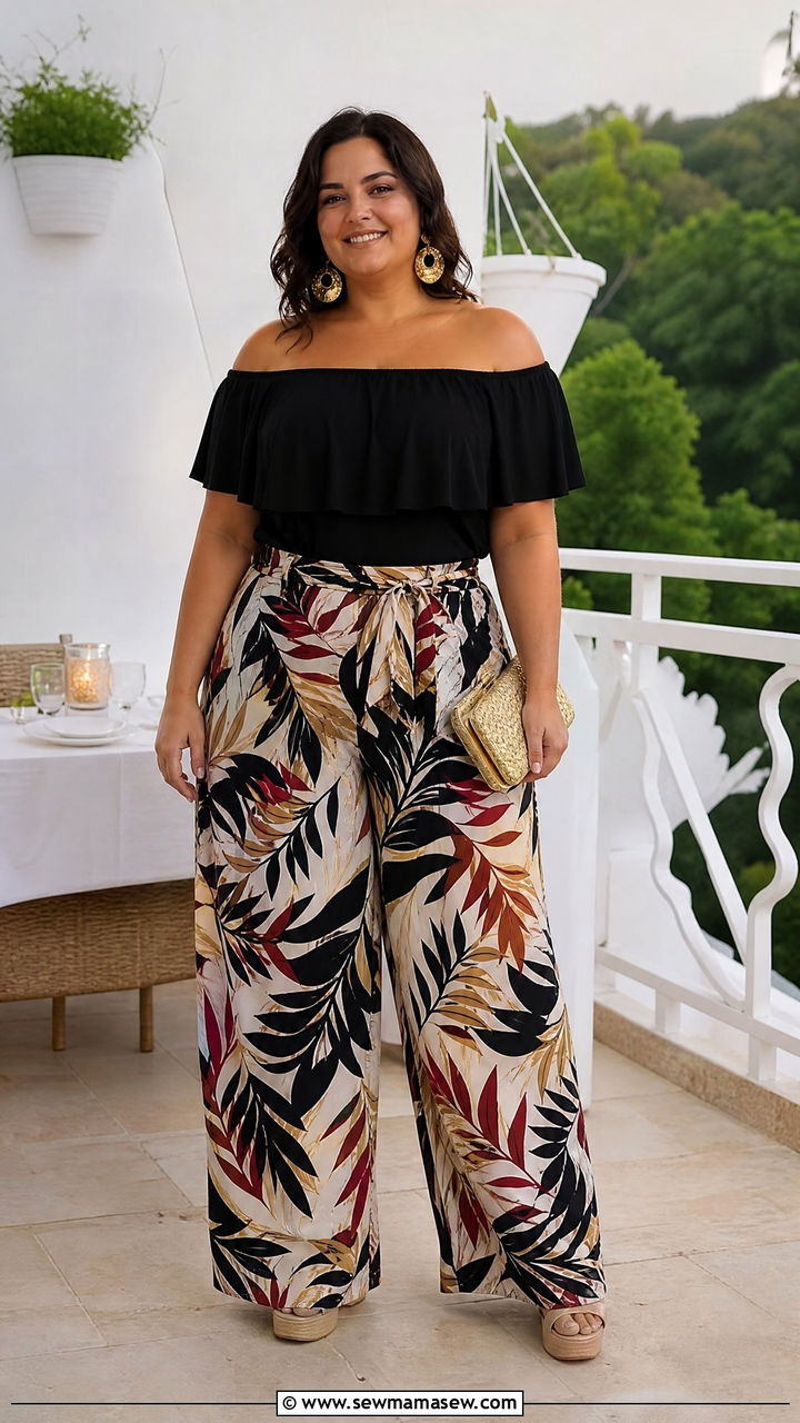 Plus Size Off Shoulder Crop Top With Palazzo Pants - 20 plus size off shoulder crop top outfit ideas