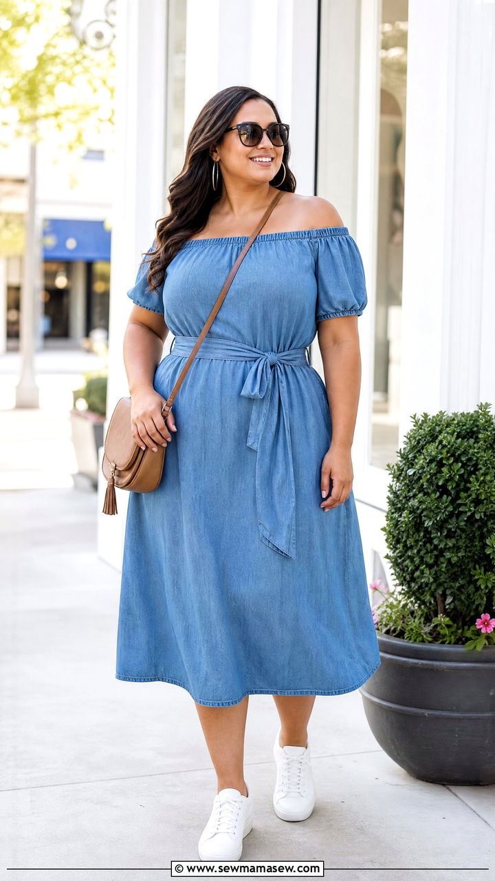 Plus Size Off Shoulder Denim Dress Outfit - 20 plus size off shoulder dress outfit ideas