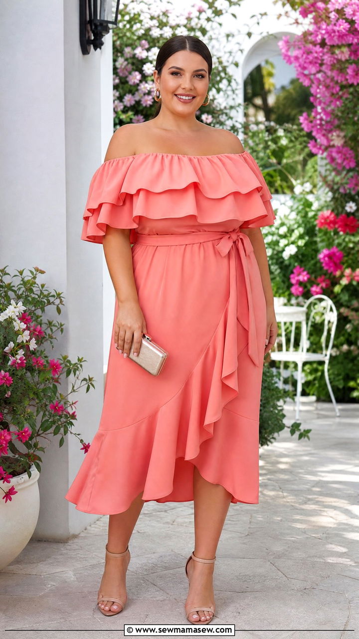 Plus Size Off Shoulder Ruffle Dress Outfit - 20 plus size off shoulder dress outfit ideas