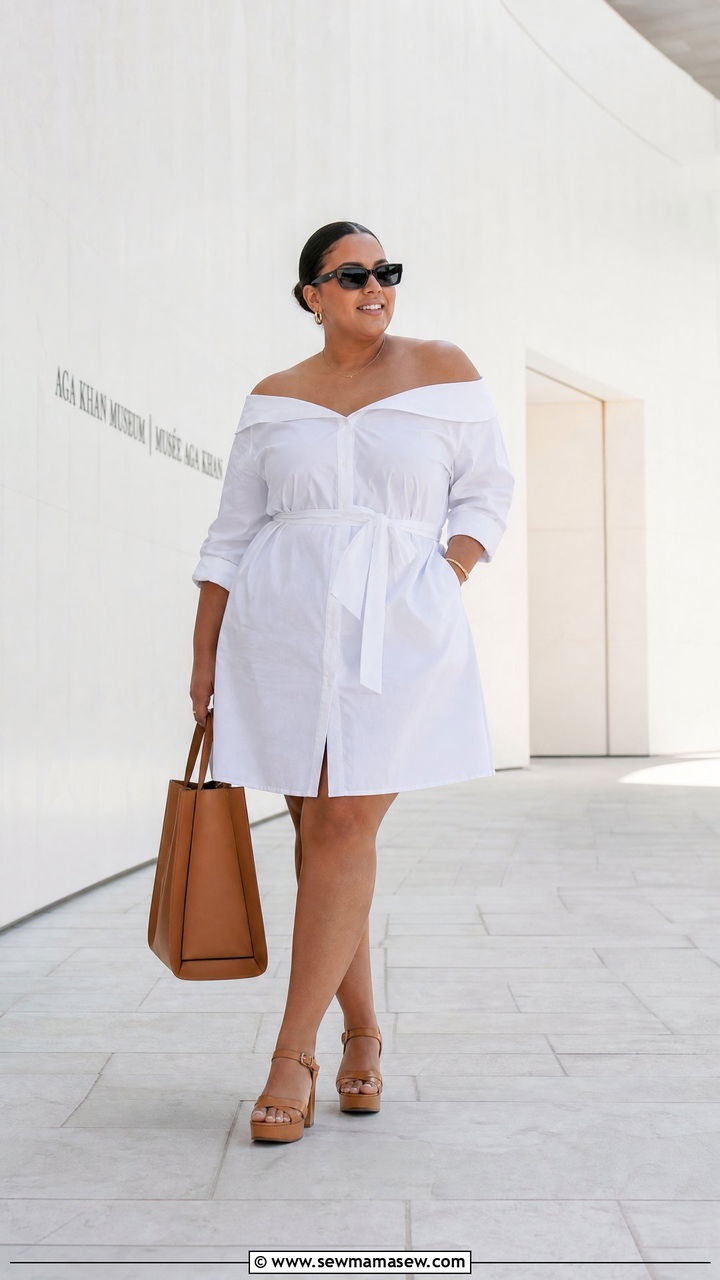 Plus Size Off Shoulder Shirt Dress Outfit - 20 plus size off shoulder dress outfit ideas