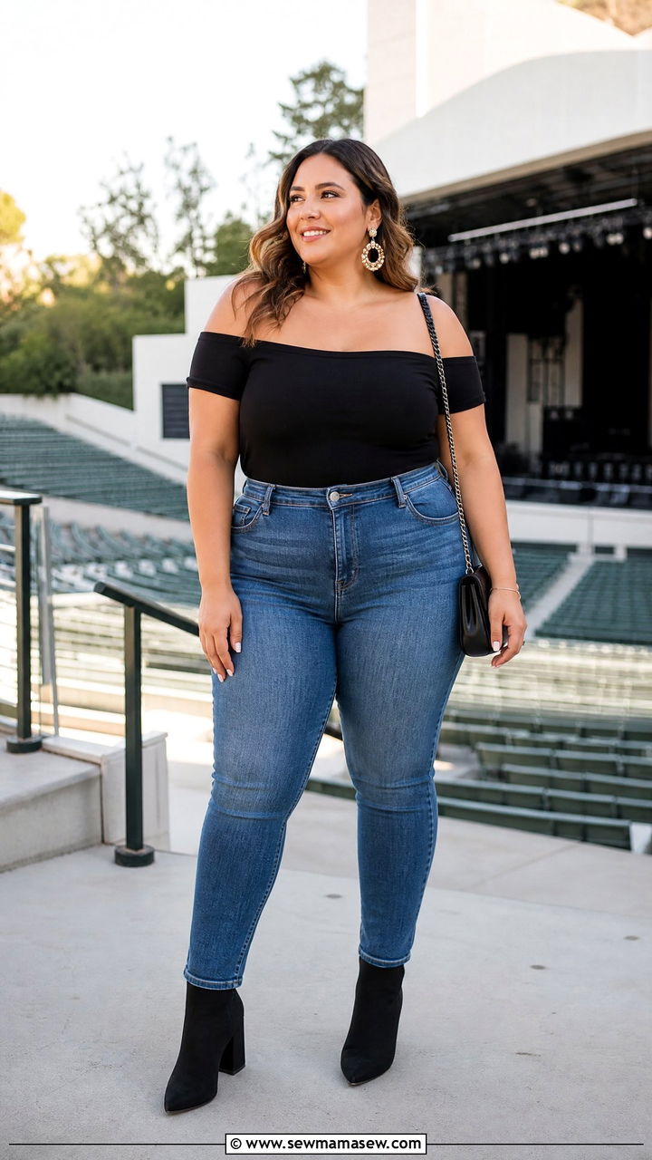 Plus Size Off Shoulder Top Concert Outfit - 20 plus size concert top outfit ideas