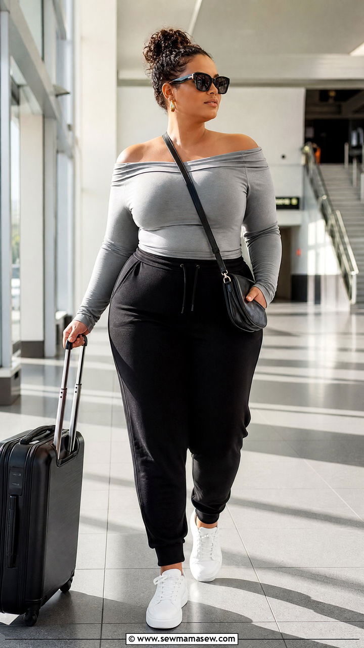 Plus Size Off Shoulder Top With Joggers - 20 plus size off shoulder top outfit ideas