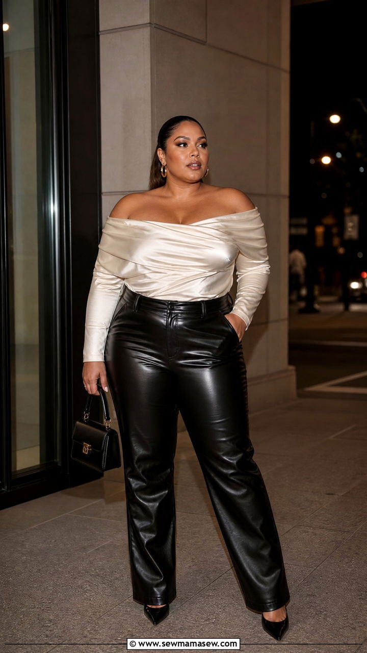 Plus Size Off Shoulder Top With Leather Pants - 20 plus size off shoulder top outfit ideas