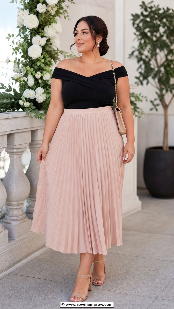Plus Size Off Shoulder Top With Midi Skirt - 20 plus size off shoulder top outfit ideas