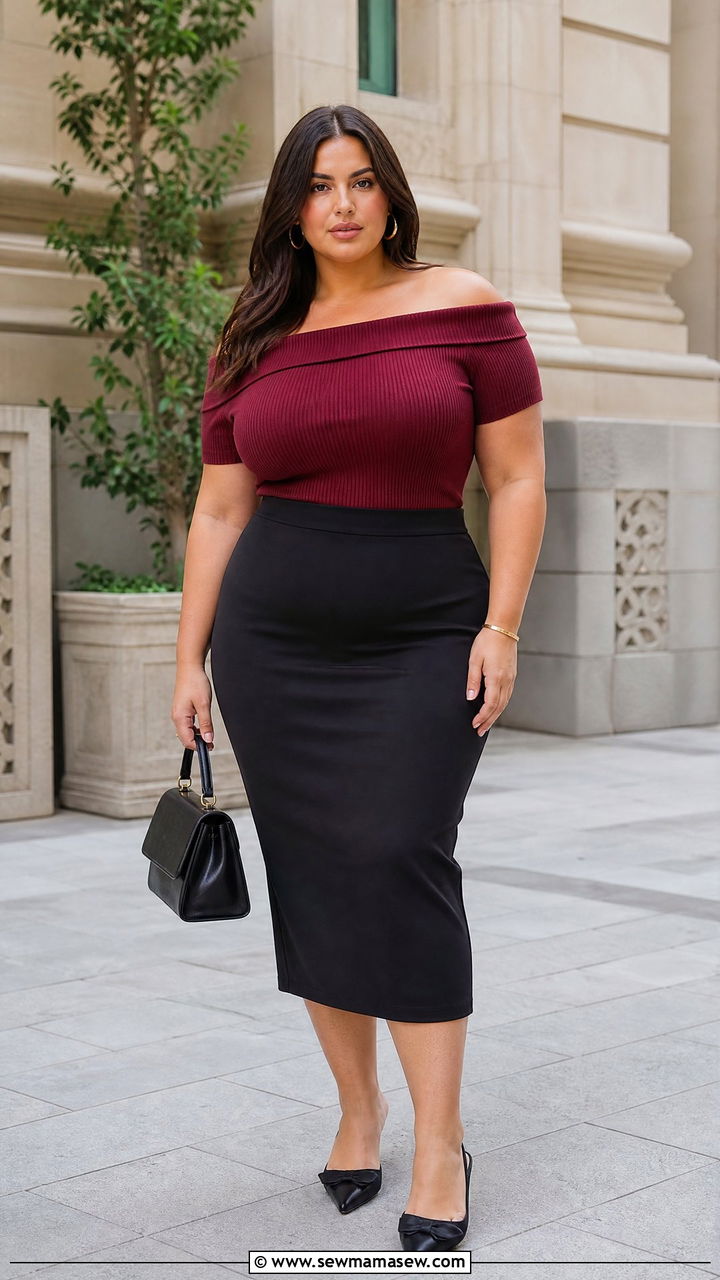 Plus Size Off Shoulder Top With Pencil Skirt - 20 plus size off shoulder top outfit ideas