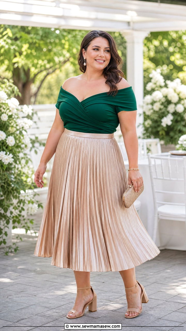 Plus Size Off Shoulder Top With Pleated Skirt - 20 plus size off shoulder top outfit ideas