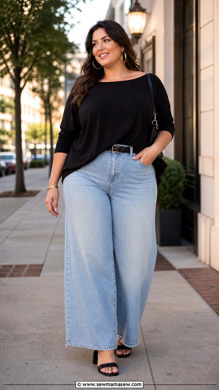 Plus Size Off Shoulder Top With Wide Leg Jeans - 20 plus size summer going out top outfit ideas