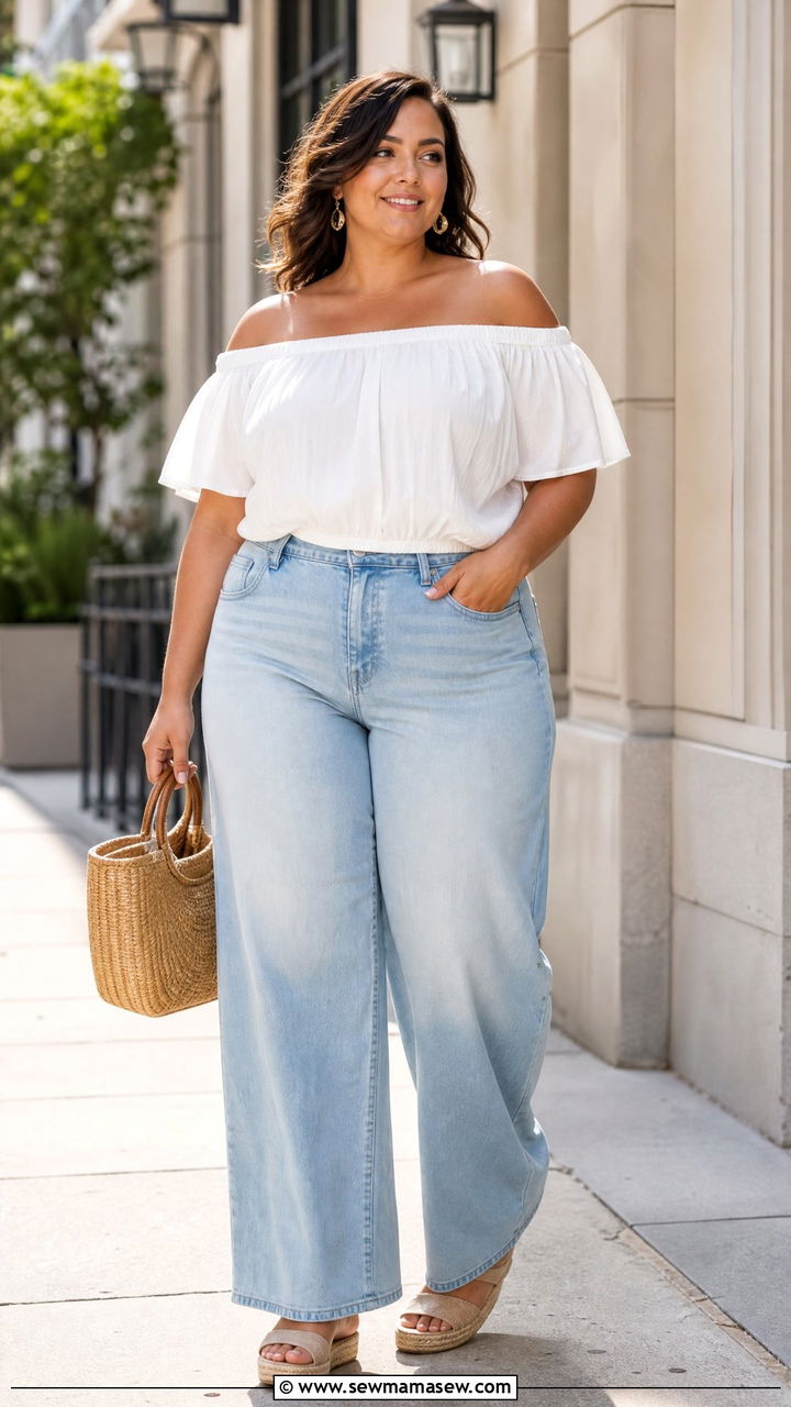 Plus Size Off The Shoulder Top Outfit - 20 plus size cute summer tops outfit ideas