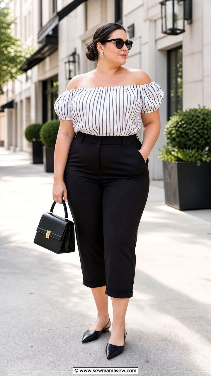 Plus Size Off The Shoulder Top With Capri Pants - 20 plus size off the shoulder top outfit ideas