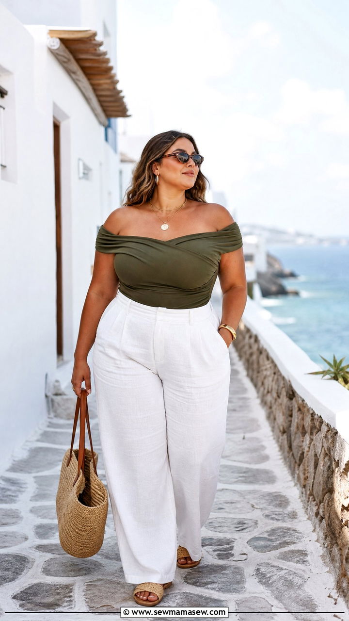 Plus Size Off The Shoulder Top With Linen Pants - 20 plus size off the shoulder top outfit ideas