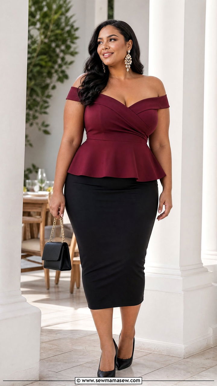 Plus Size Off The Shoulder Top With Pencil Skirt - 20 plus size off the shoulder top outfit ideas