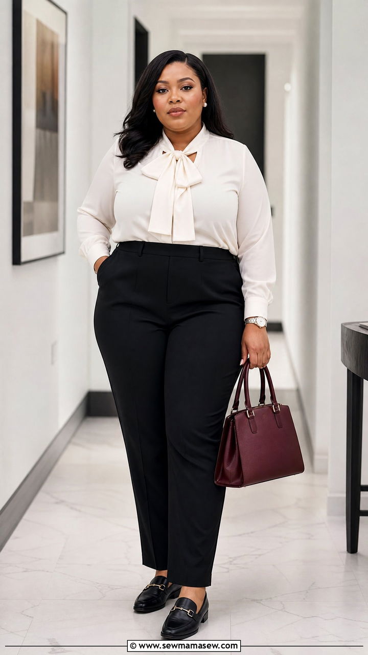 Plus Size Old Money Bow Blouse Outfit - 20 plus size old money top outfit ideas