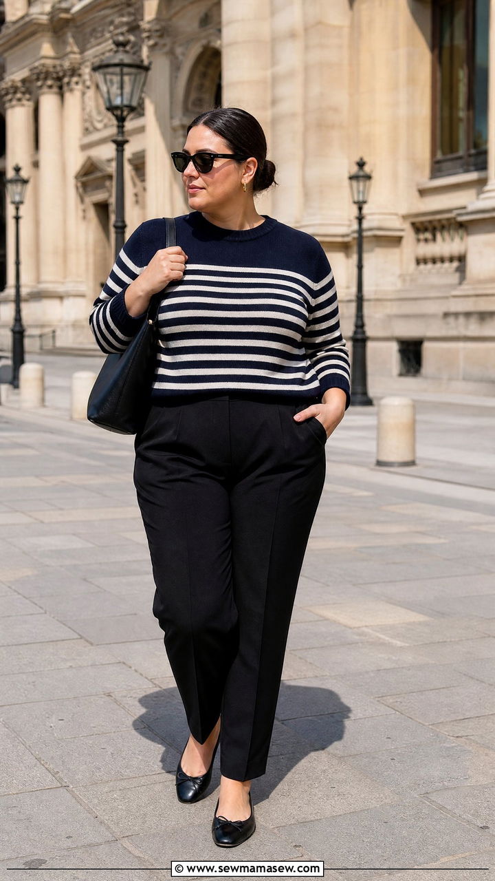 Plus Size Old Money Breton Sweater Outfit - 20 plus size old money top outfit ideas