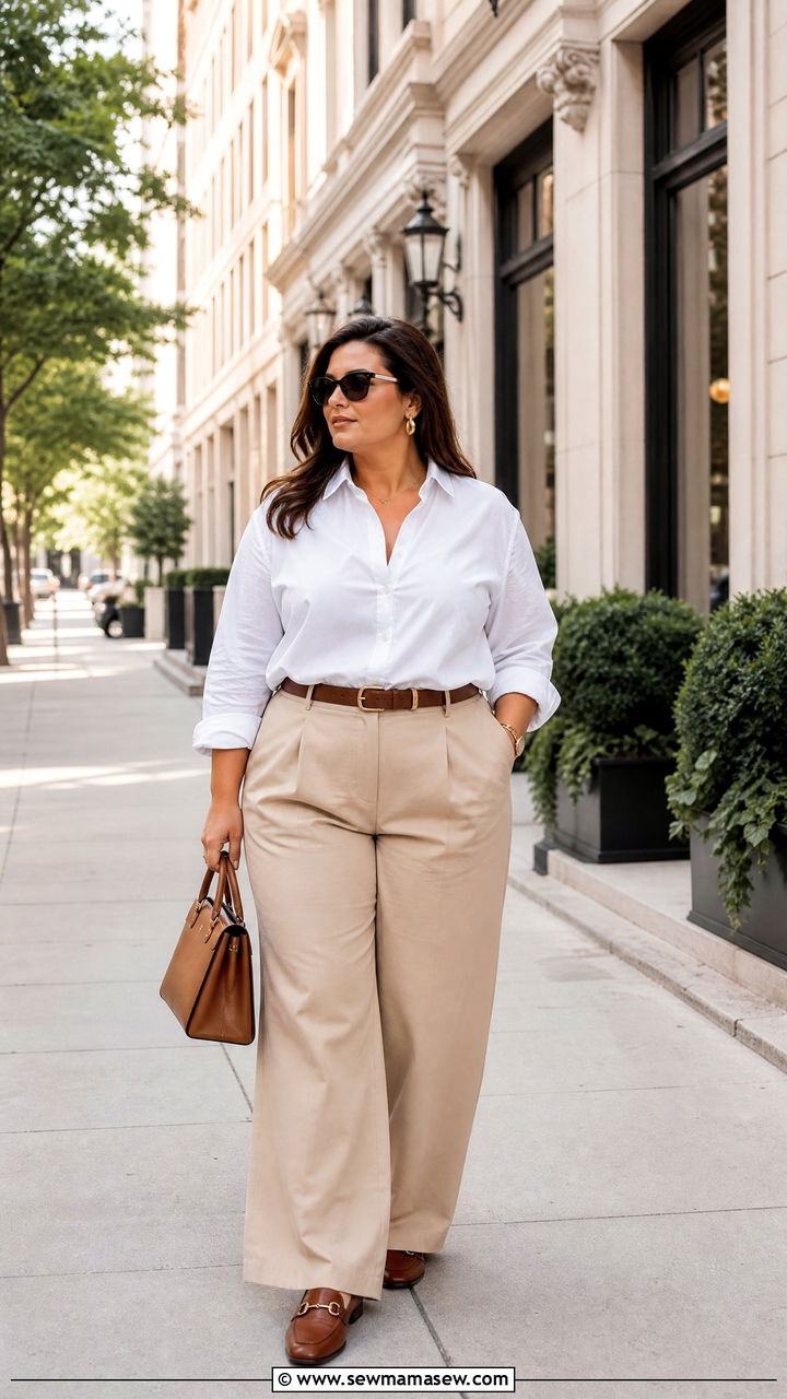 Plus Size Old Money Button Down Shirt Outfit - 20 plus size old money top outfit ideas