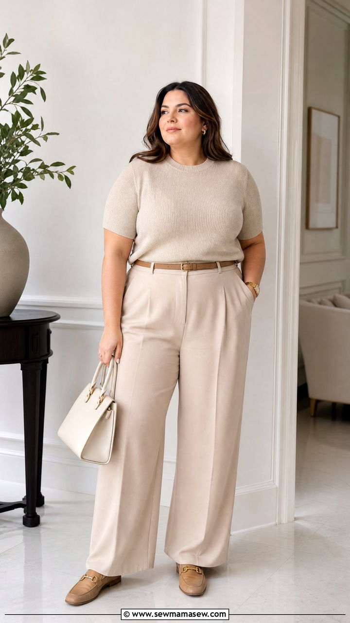 Plus Size Old Money Monochrome Knit Top Outfit - 20 plus size old money top outfit ideas