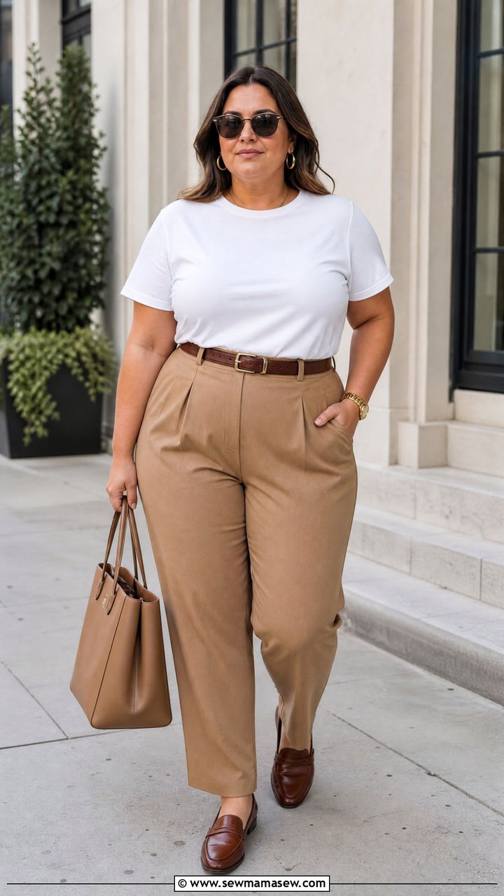 Plus Size Old Money White Tee Outfit - 20 plus size old money top outfit ideas