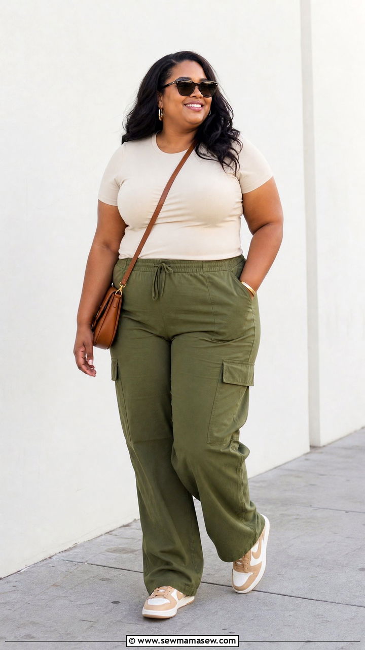 Plus Size Olive Cargo Pants Outfit - 20 plus size earth tone outfit ideas