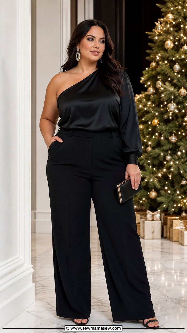 Plus Size One Shoulder Top Outfit - 20 plus size holiday party top outfit ideas