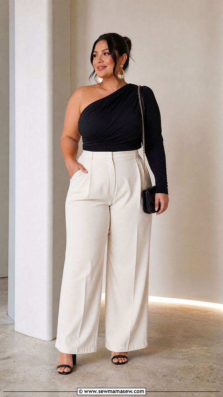 Plus Size One Shoulder Top Outfit - 20 plus size dressy top outfit ideas