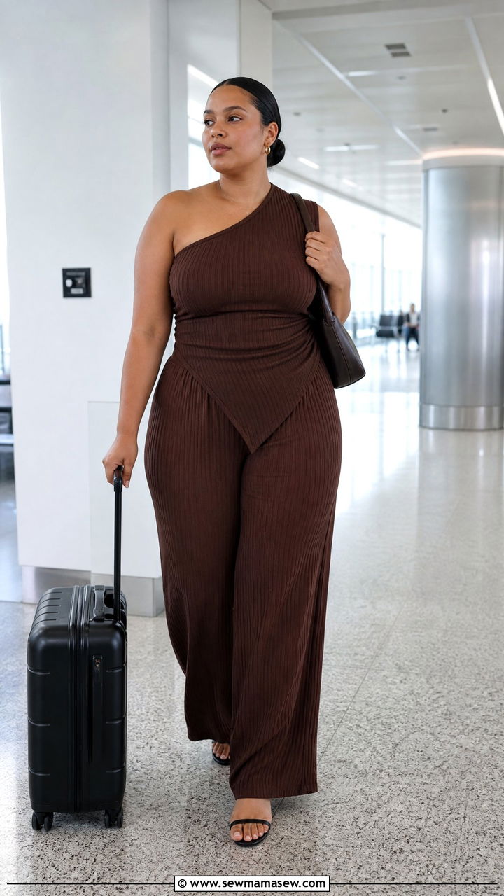 Plus Size One Shoulder Top With Matching Pants - 20 plus size asymmetric one shoulder top outfit ideas