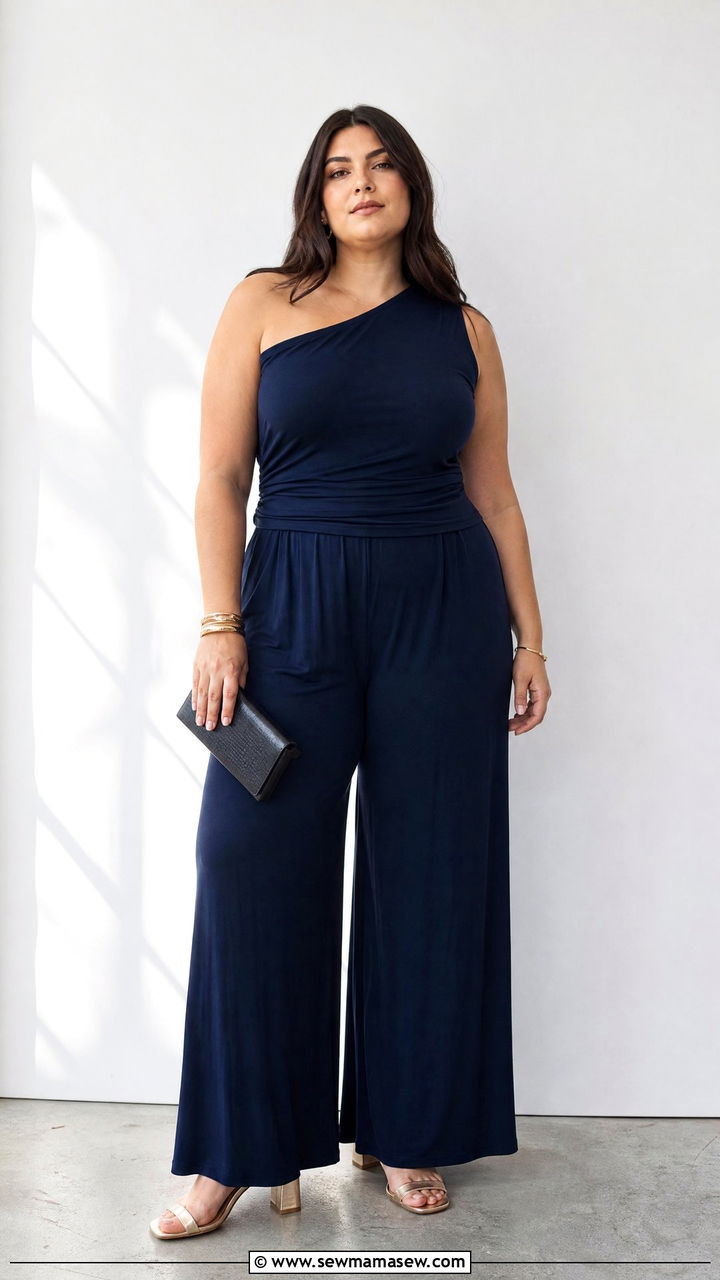 Plus Size One Shoulder Top With Palazzo Pants - 20 plus size one shoulder top outfit ideas