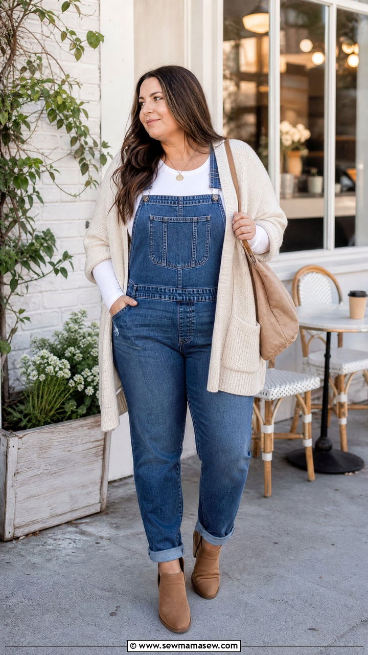 Plus Size Overalls With Cardigan - 20 plus size overalls outfit ideas