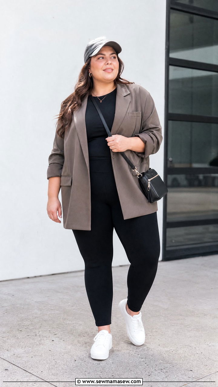 Plus Size Oversized Blazer Top With Leggings - 20 plus size blazer top outfit ideas