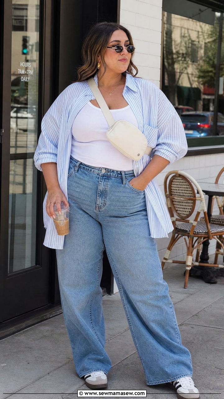 Plus Size Oversized Button Down Shirt Outfit - 20 plus size streetwear top outfit ideas