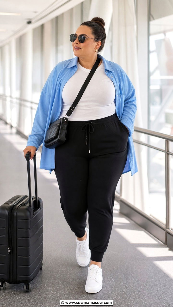 Plus Size Oversized Button Up With Joggers - 20 plus size oversized button up outfit ideas