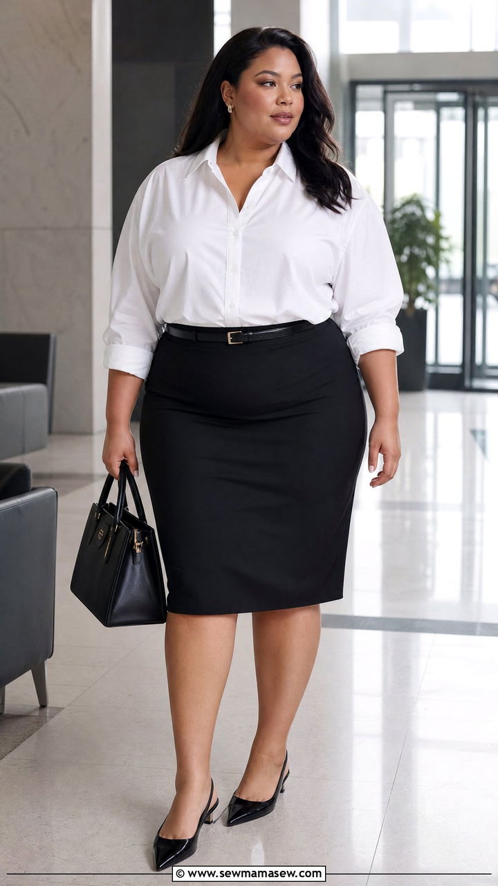 Plus Size Oversized Button Up With Pencil Skirt - 20 plus size oversized button up outfit ideas