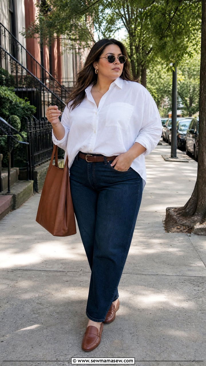 Plus Size Oversized Button Up With Straight Leg Jeans - 20 plus size oversized button up outfit ideas