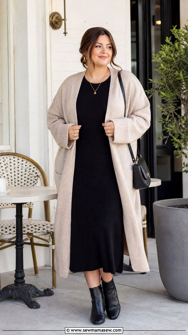 Plus Size Oversized Cardigan With A Midi Dress - 20 plus size oversized cardigan outfit ideas