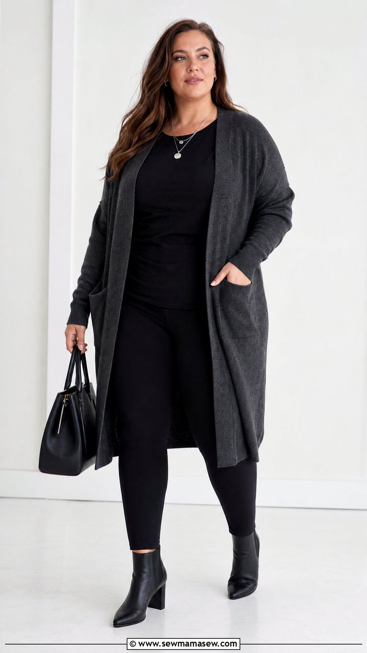 Plus Size Oversized Cardigan With A Monochrome Outfit - 20 plus size oversized cardigan outfit ideas