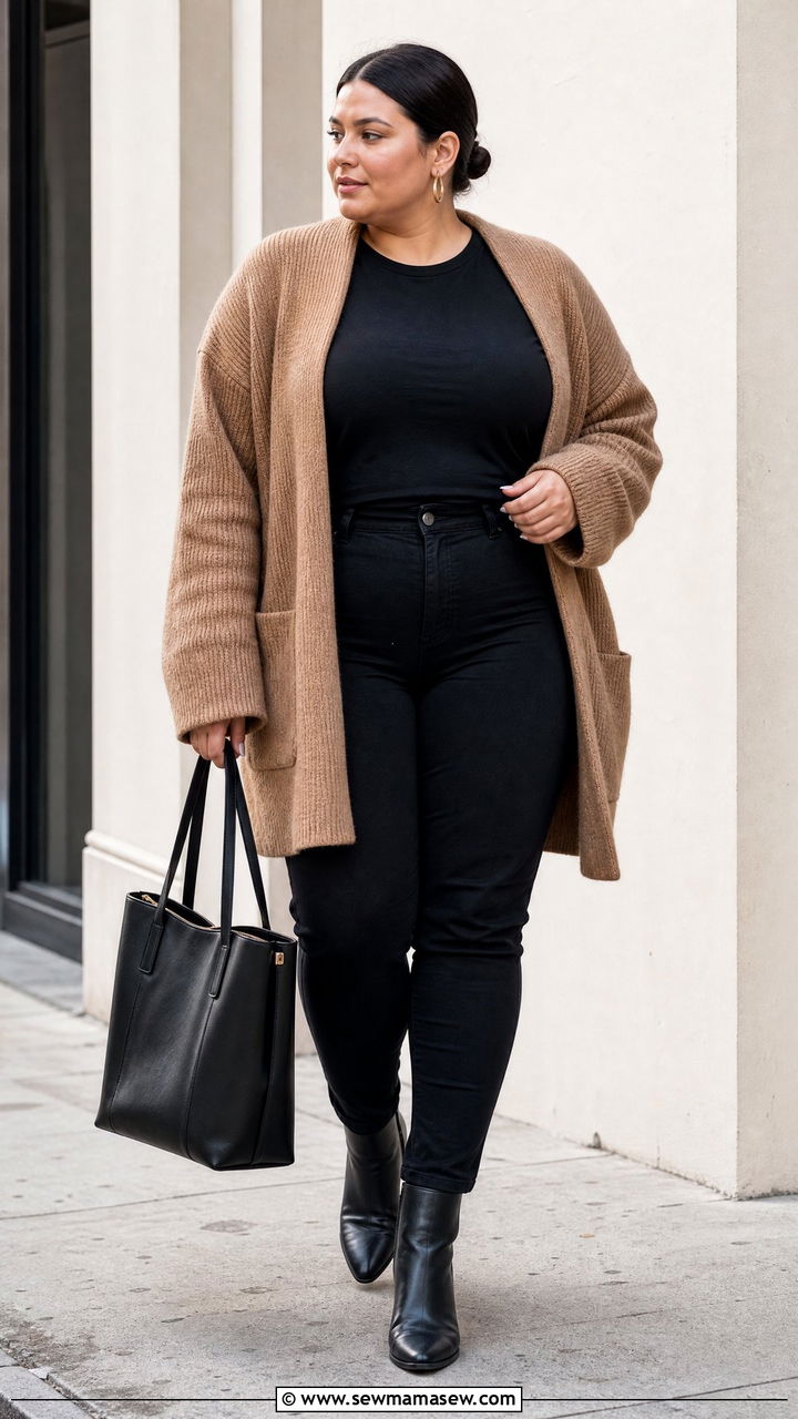 Plus Size Oversized Cardigan With Black Jeans - 20 plus size oversized cardigan outfit ideas