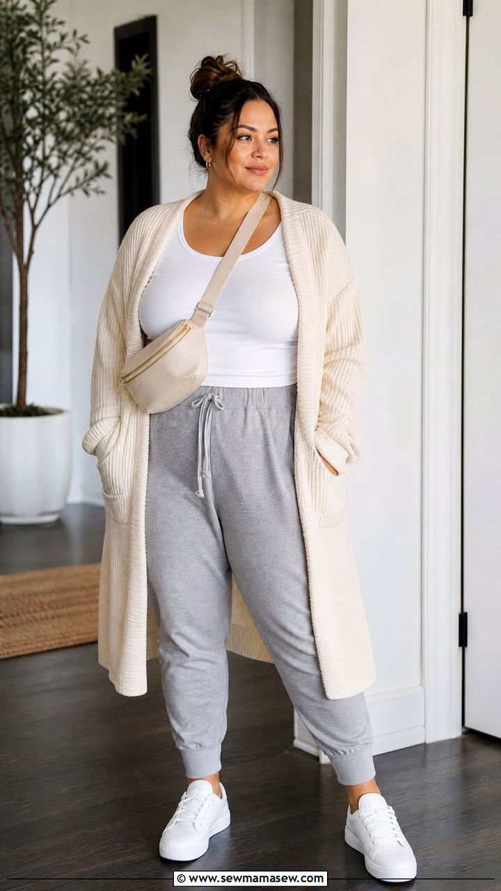 Plus Size Oversized Cardigan With Joggers - 20 plus size oversized cardigan outfit ideas