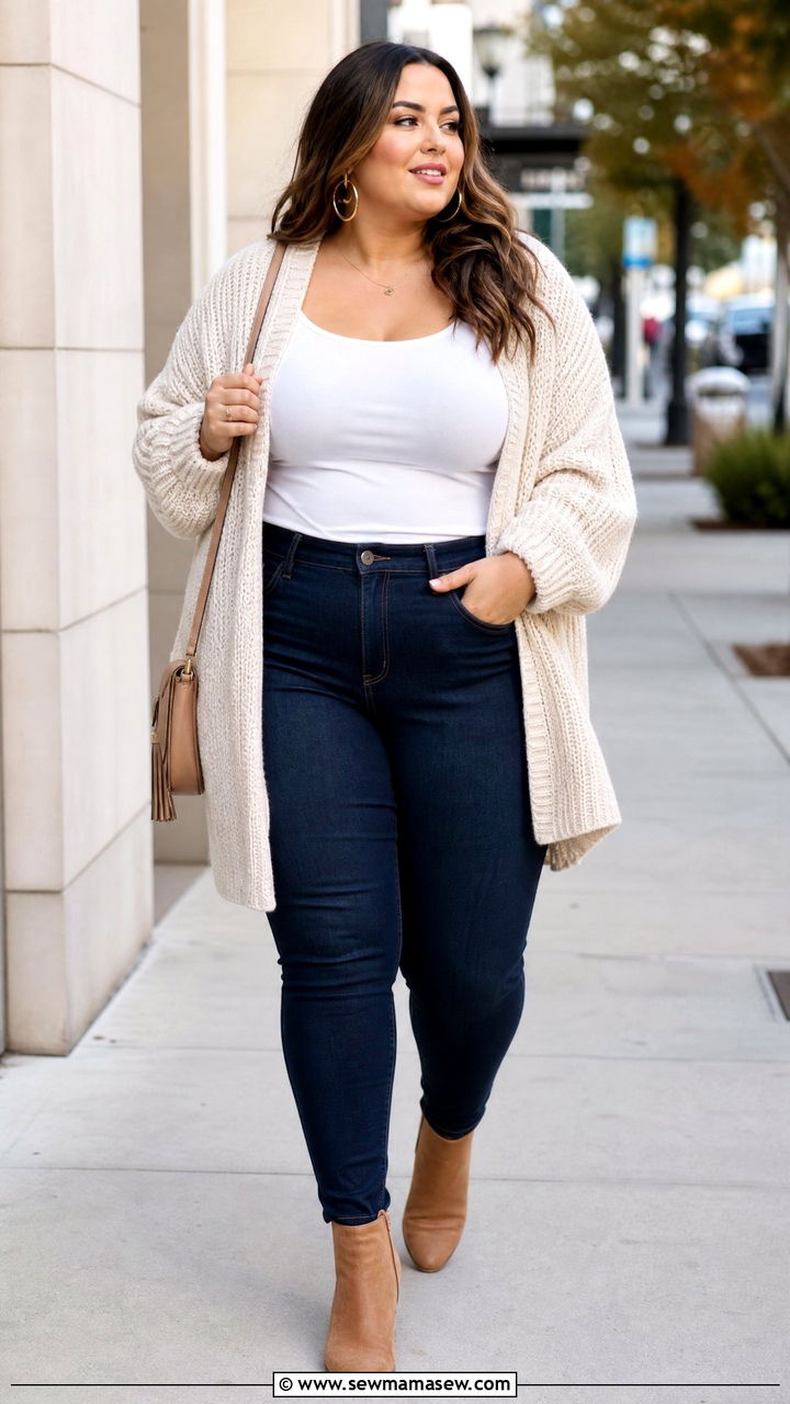 Plus Size Oversized Cardigan With Skinny Jeans - 20 plus size oversized cardigan outfit ideas