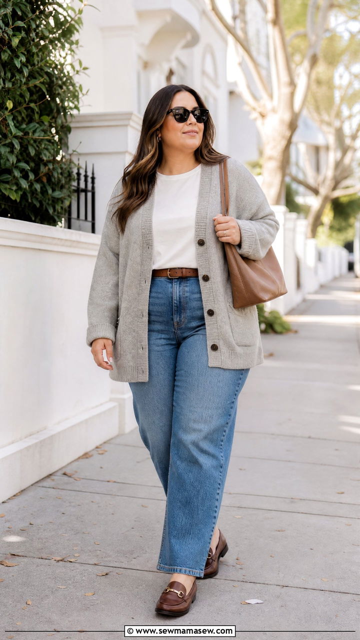 Plus Size Oversized Cardigan With Straight Leg Jeans - 20 plus size oversized cardigan outfit ideas