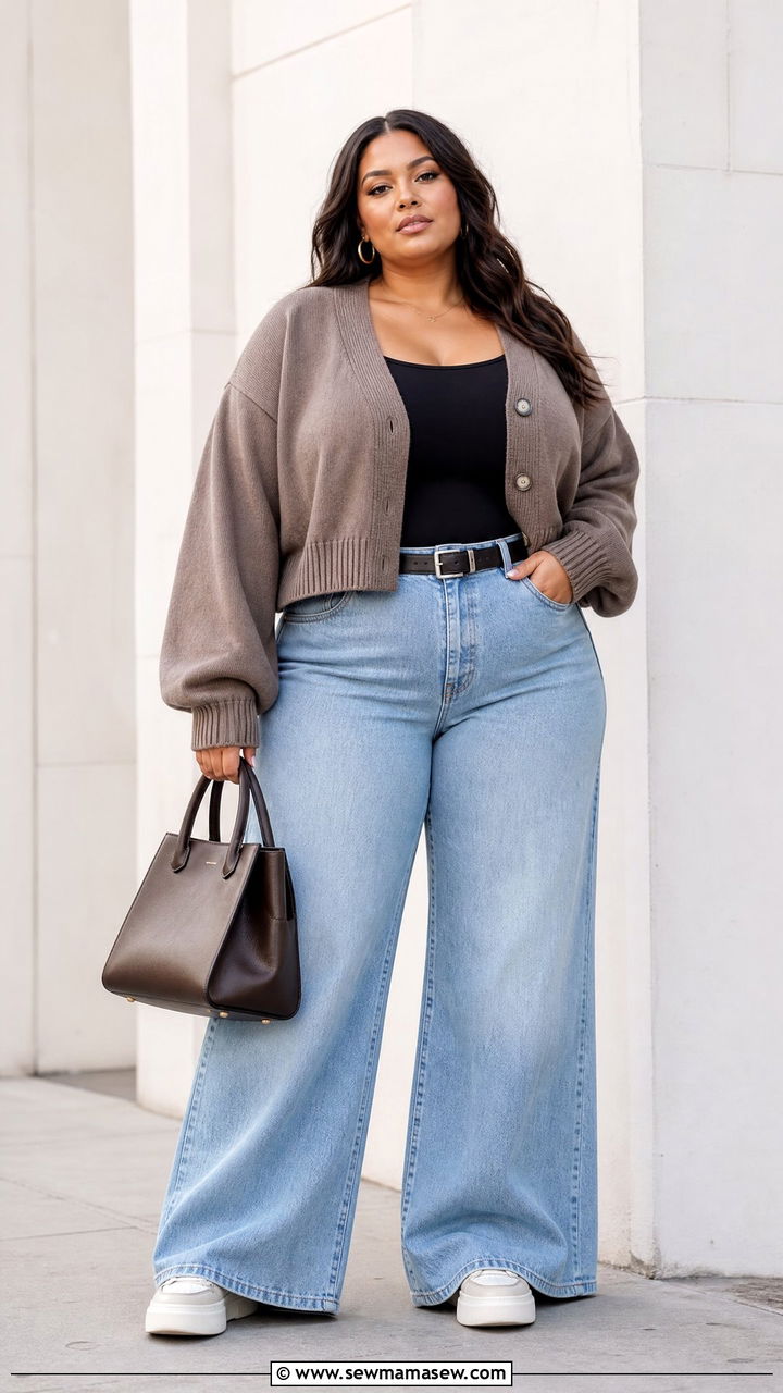 Plus Size Oversized Cardigan With Wide Leg Jeans - 20 plus size oversized cardigan outfit ideas