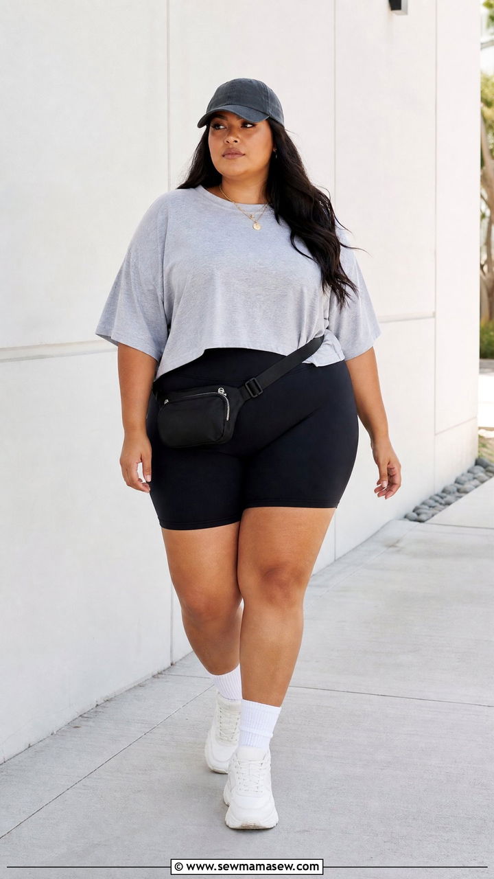 Plus Size Oversized Crop Top With Biker Shorts - 20 plus size oversized crop top outfit ideas