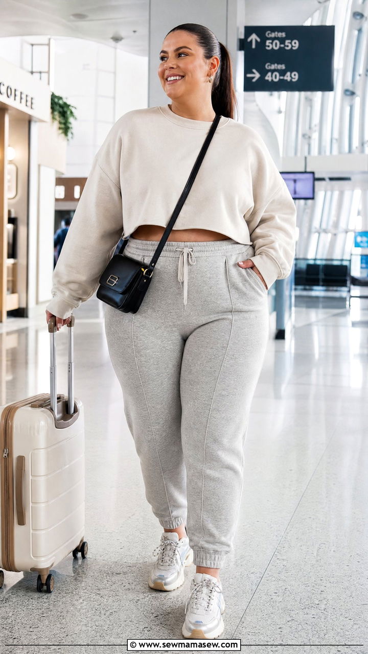 Plus Size Oversized Crop Top With Joggers - 20 plus size oversized crop top outfit ideas