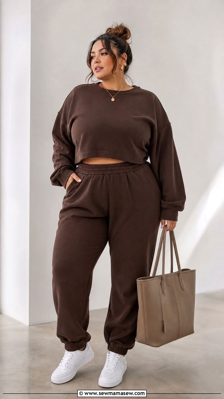 Plus Size Oversized Crop Top With Matching Sweatpants - 20 plus size oversized crop top outfit ideas