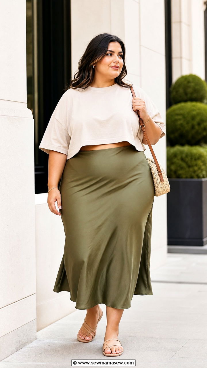 Plus Size Oversized Crop Top With Midi Skirt - 20 plus size oversized crop top outfit ideas