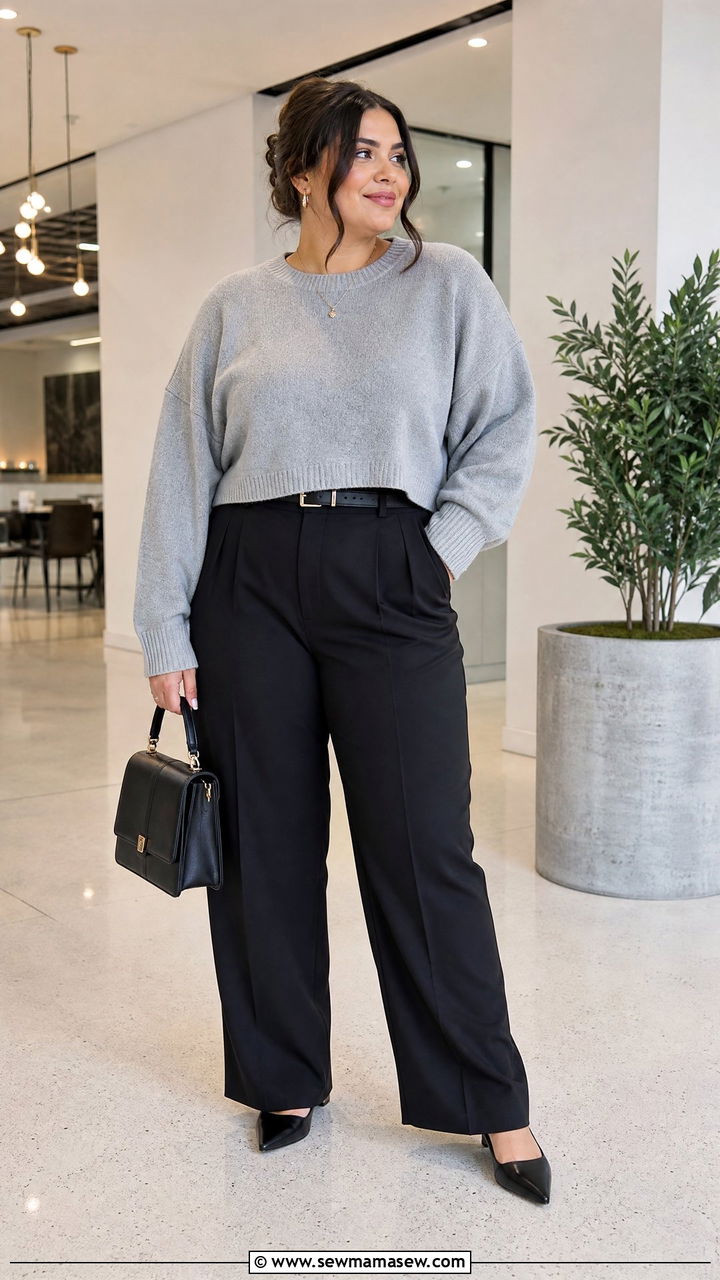 Plus Size Oversized Crop Top With Tailored Trousers - 20 plus size oversized crop top outfit ideas