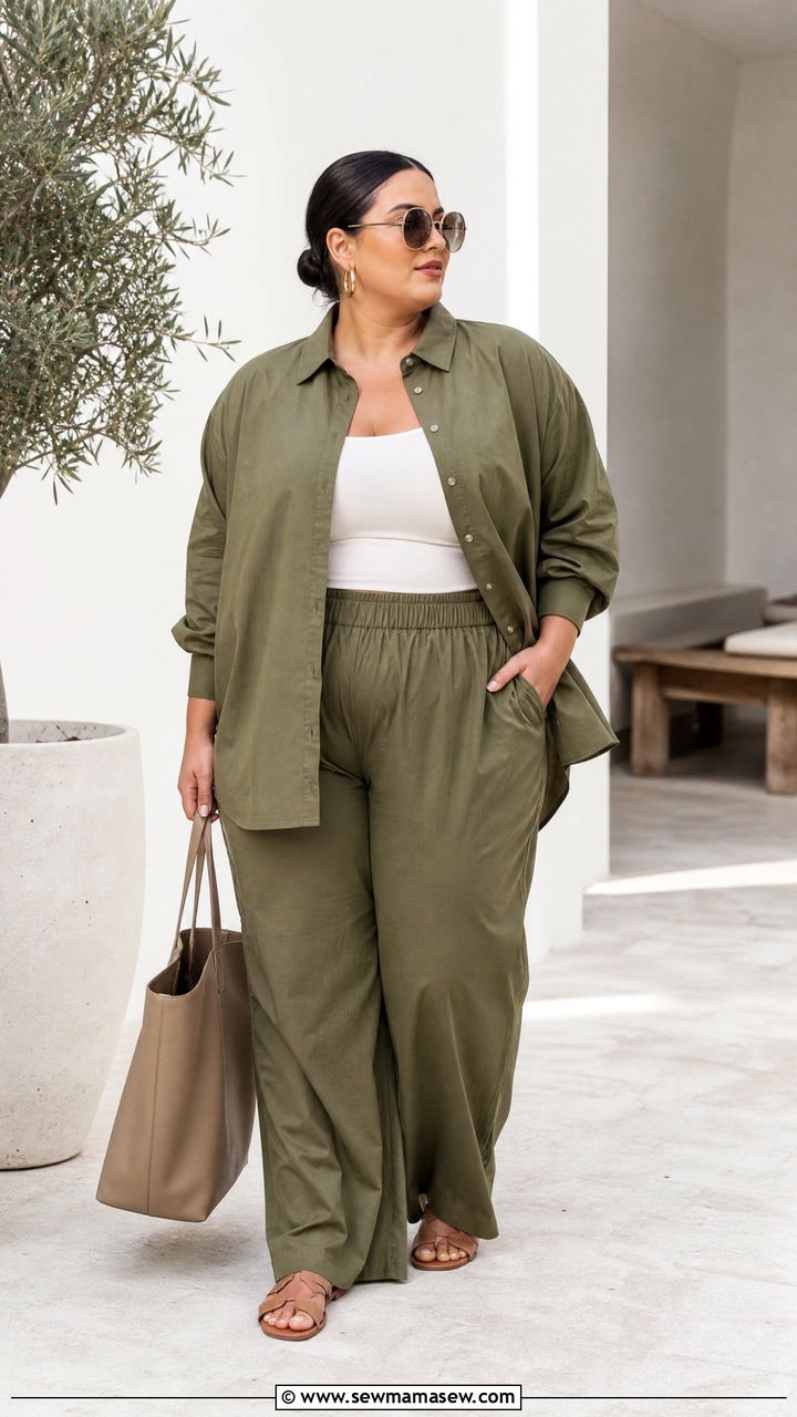 Plus Size Oversized Poplin Shirt With Matching Pants - 20 plus size oversized shirt outfit ideas