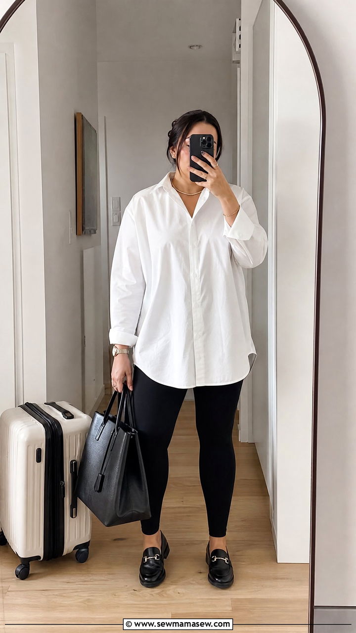 Plus Size Oversized Shirt And Leggings Outfit - 20 plus size minimalist top outfit ideas
