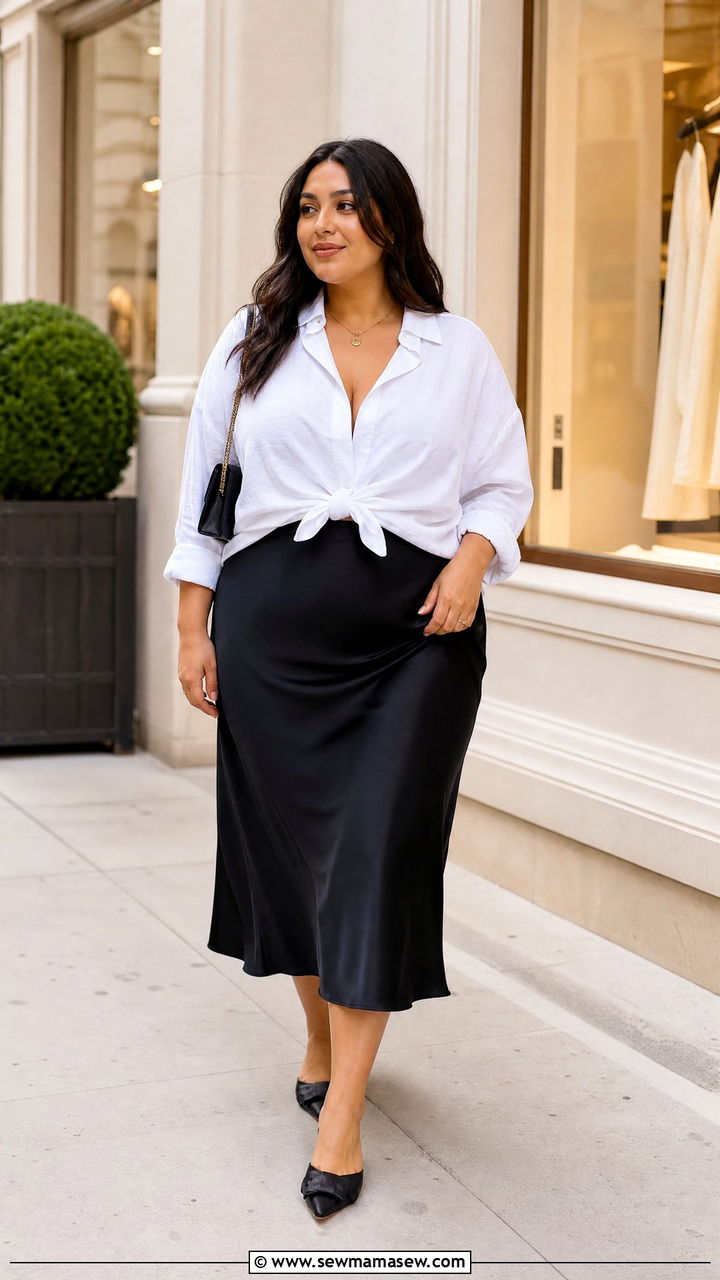 Plus Size Oversized Shirt With A Midi Skirt - 20 plus size oversized shirt outfit ideas