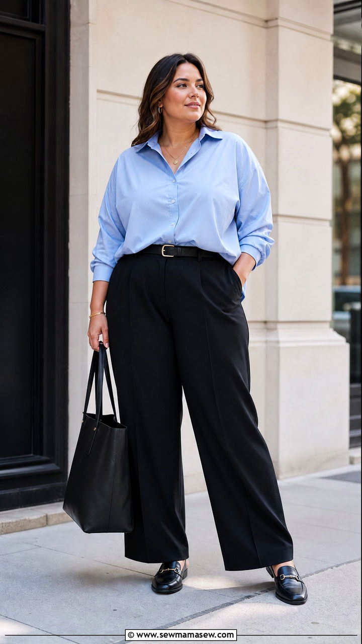 Plus Size Oversized Shirt With Tailored Trousers - 20 plus size oversized shirt outfit ideas